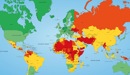 Опубликована карта стран, опасных для путешествий